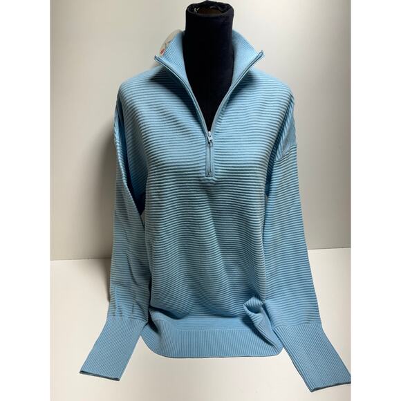 Cottage Core Women’s Sweater XL 1/2 Zip Mock Neck Blue Pullover Cozy Core New - Picture 1 of 13